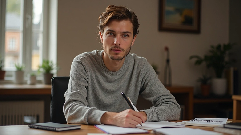 Moderne taal-leerling studeert Nederlands met fysieke woordkaarten en digitale tools op het bureau