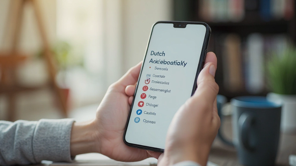 Moderne taal-app op smartphone scherm met Nederlandse woordenlijsten
