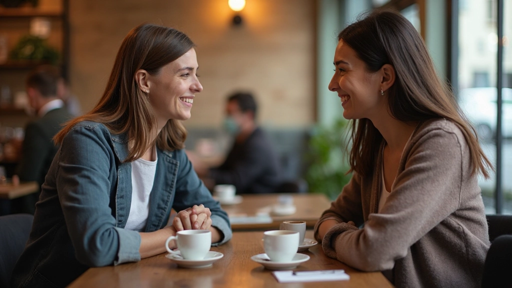 Persoon in gesprek met Nederlandse taalpartner in café setting