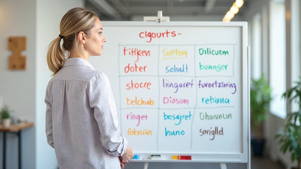 Nederlandse woordgroepen georganiseerd op een whiteboard met verschillende categorieën
