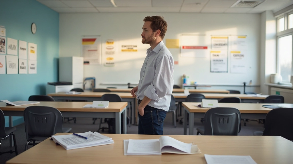 Persoon schrijft Nederlandse woorden in een modern leercentrum met inspiratiekaarten aan de muur